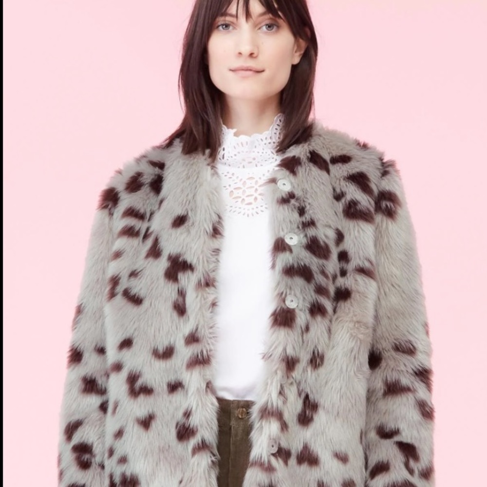 Rebecca Taylor La Vie Snow Fox Faux Fur Coat in Dusty Sage - XL- NWT